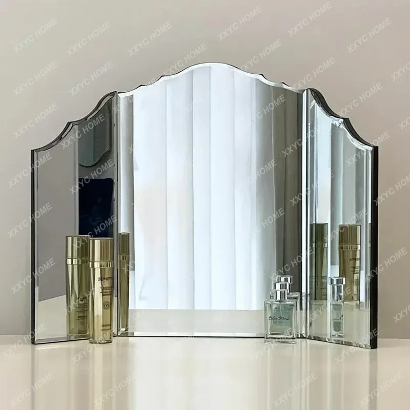 XX Vintage Carved Trifold Mirror, Bedroom Light Luxury Dresser, Folding Makeup Mirror,  Bathroom Decorative Mirr