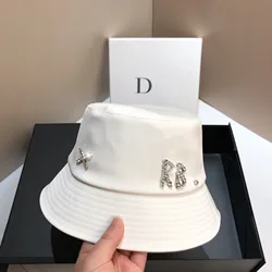 Designer Letter RB Bucket Hat Luxury Rhinestone Silky Women's Sunscreen Panama Fisherman Hat Top Flat Bob Beach Basin Cap