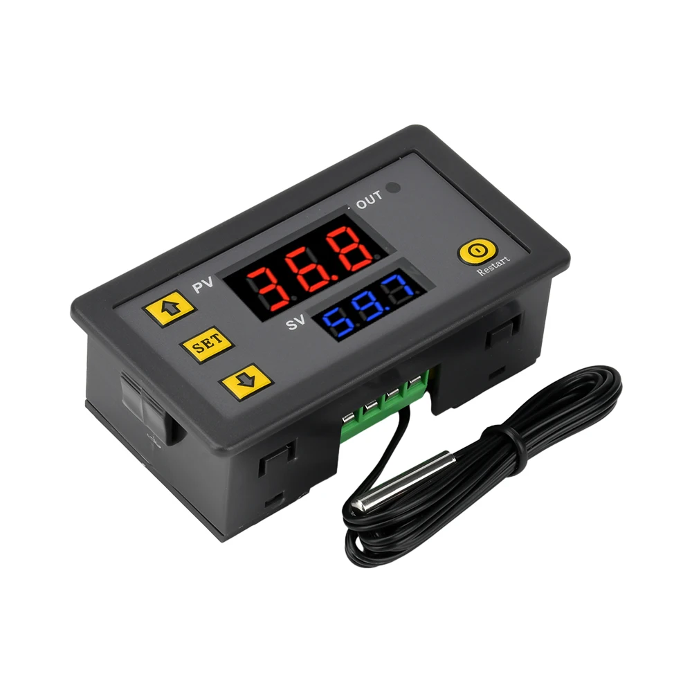 W3230 LED Digital Temperature Controller Thermostat Temperature Control Switch Sensor Red Blue Display Meter DC 12V 24V AC110-22