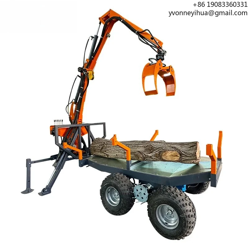 Hydraulic Log Trailer With Crane Log Grapple Crane Timber Trailer ATV Suitable Timber Transport Machinery Equipment