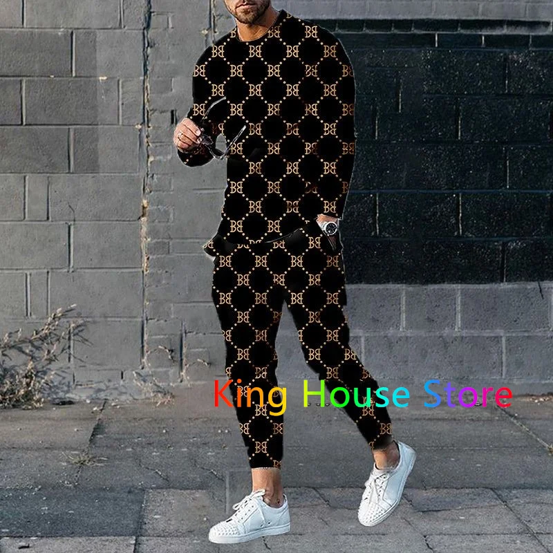 Luxury Man Clothes Man Outfit Tracksuits Long Sleeve Streetwear Jogger ONeck TShirt Sets Oversized Male Tshirt Suit 2 Piece Suit