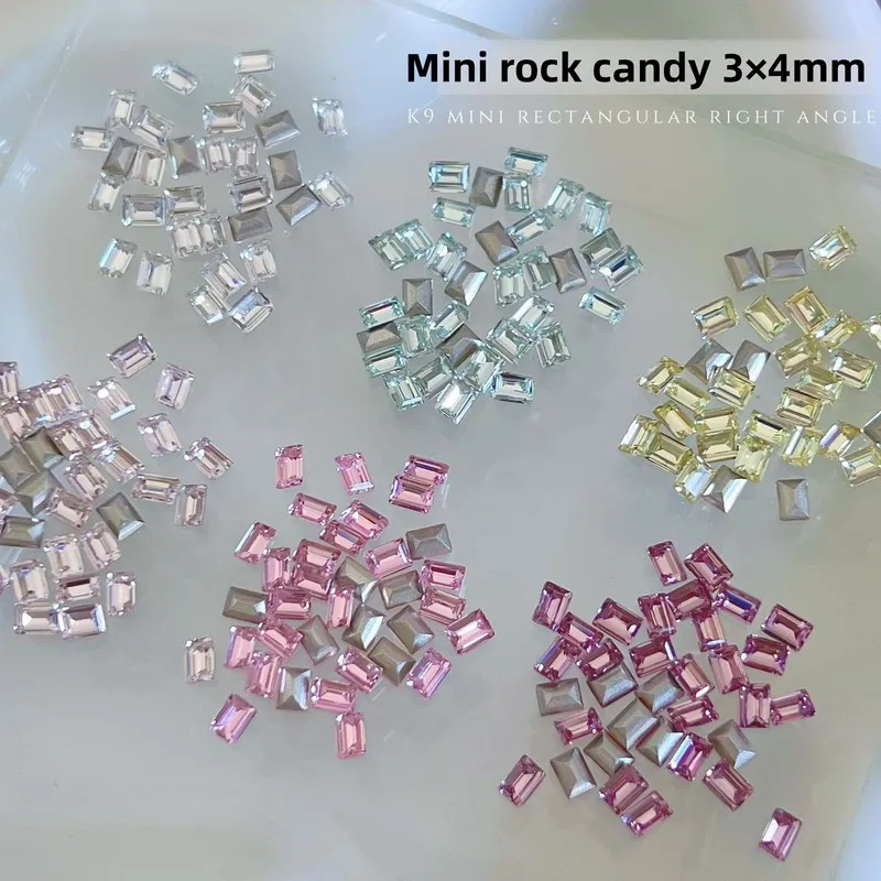 20pcs K9 Tiny 3x4mm Rectangle Nail Rhinestones Ultra Sparkly Small Square Corner Sugar Cut Cluster DIY Stick On Nail Art Charms