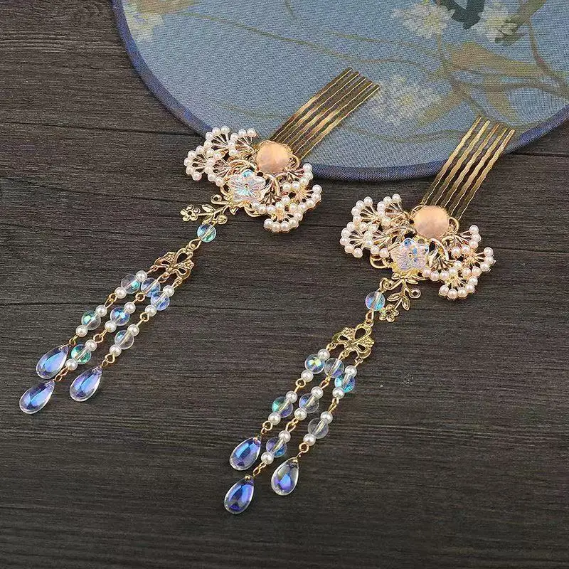 หวีผมอเนกประสงค์แบบฮันฝู, เครื่องประดับผมสีทอง, เครื่องประดับผมแบบพู่ห้อย, เครื่องประดับผมสไตล์ราชสำนักย้อนยุค, เครื่องประดับผมสไตล์โบราณประดับมุกสำหรับชุดโบราณราชวงศ์หมิง