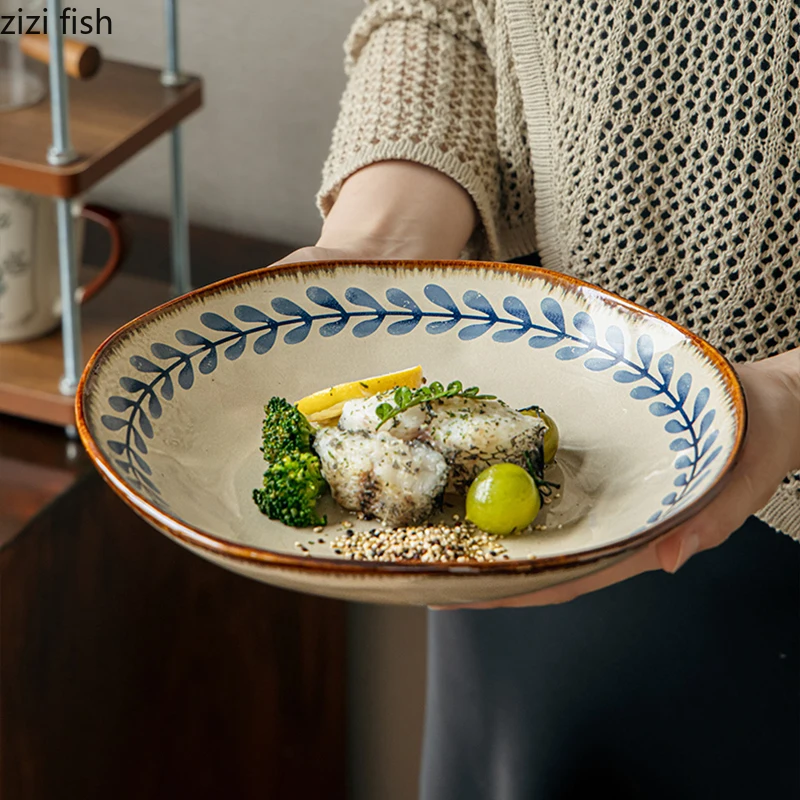 

Flame-Killed Ceramic Plate Retro Salad Plate Pasta Dish Thick Soup Plate Snack Plates Serving Plates Restaurant Tableware