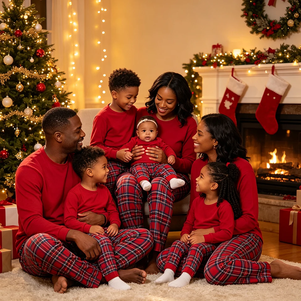 Plaid Print Matching Family Christmas Pajamas Set Holiday Sleepwear Men Women Kids Toddlers Baby Whole Family Matching Jammies - view 5