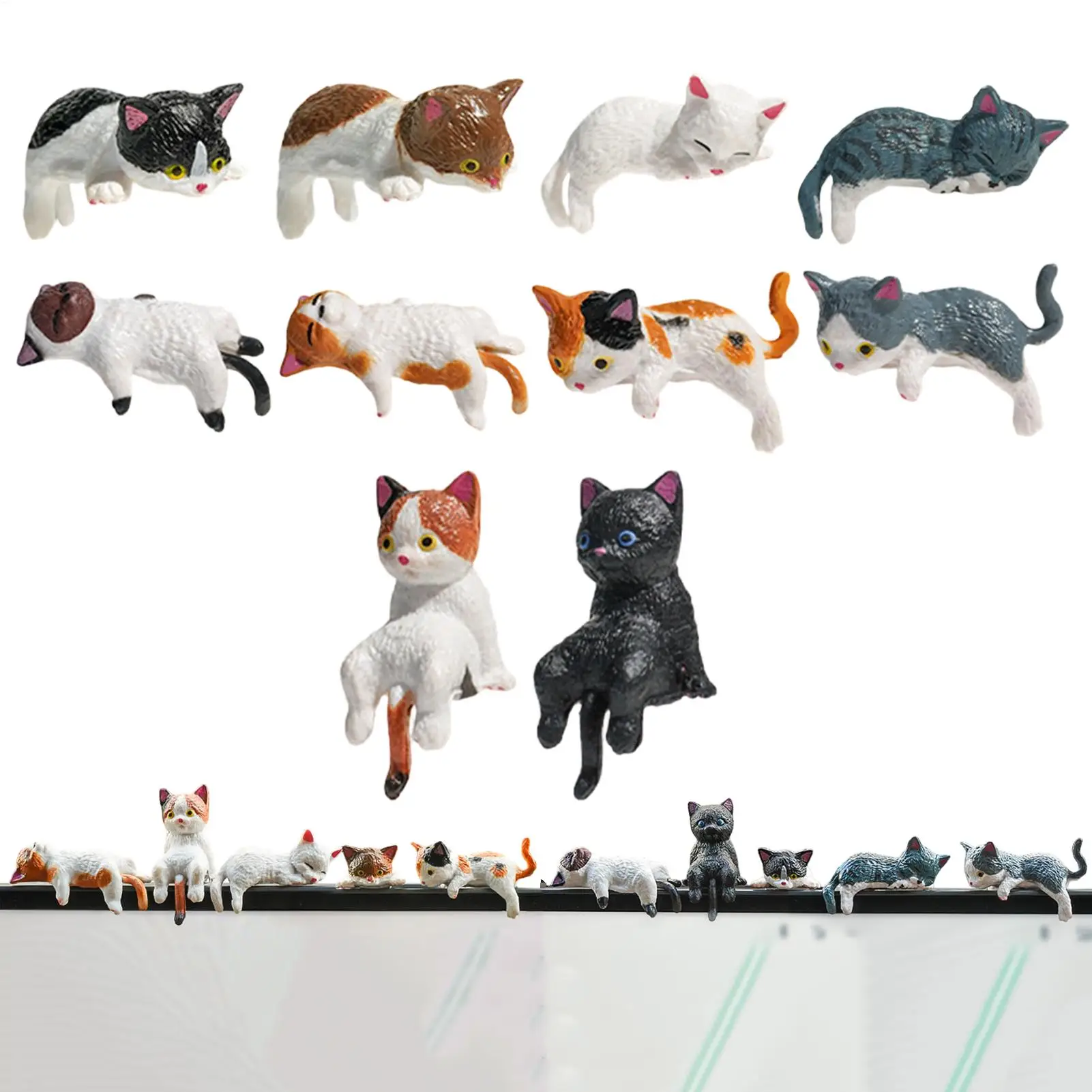 10pcs Mini Cat Figurine Set Cute Kitten Figurine Office Desk Computer Car Dashboard Decorations, Resin Craft Ornaments gifts
