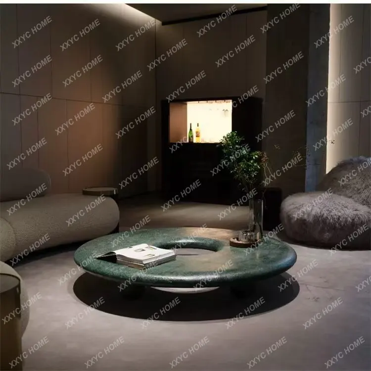 Natural marble Oriental Zen minimalist versatile green round living room coffee table