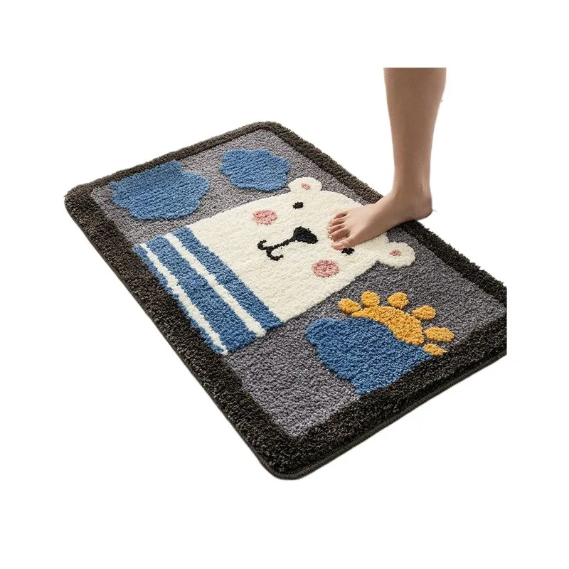 Cartoon Plush Bathroom Floor Mat - Home Use, Thickened, Anti-slip, Water-absorbing, Stain-resistant, Imitation Cashmere Foot Mat
