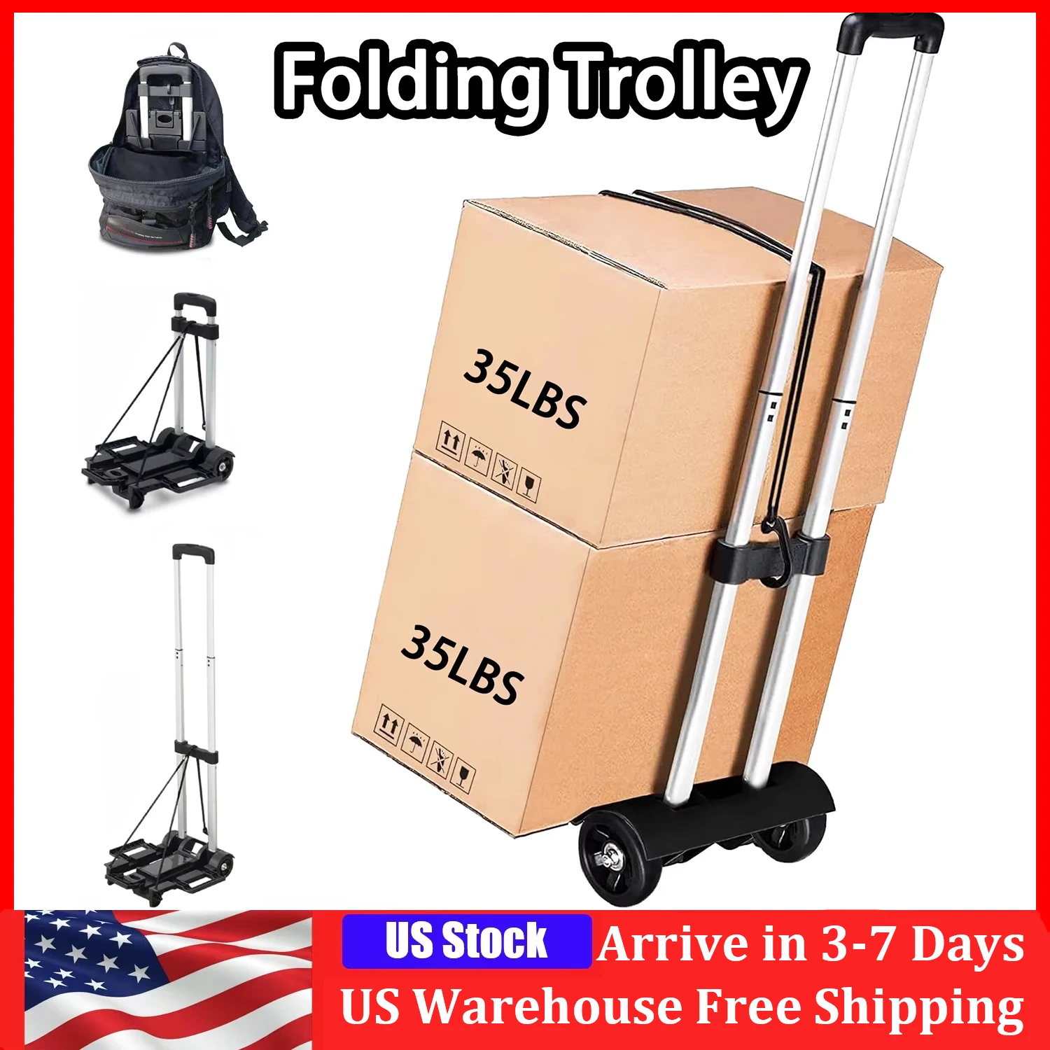 Folding Storage Handcart Convenient Hand Truck Dolly Cart Multi Functional With 2 Wheels Luggage Cart Trolley Moving 70lbs