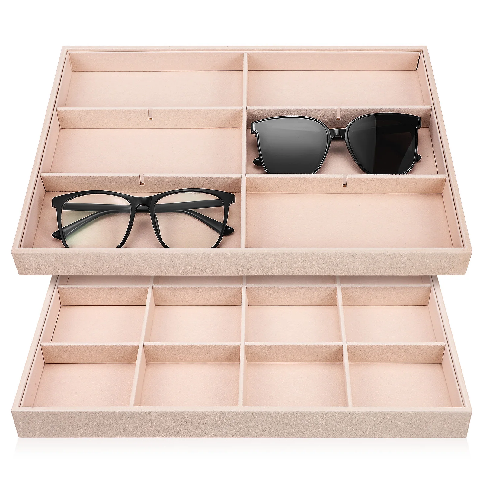 

2Pcs Jewelry Tray Organizer Adjustable Compartments Protective Soft Interior Display Case for Rings Bracelets Necklaces Storage