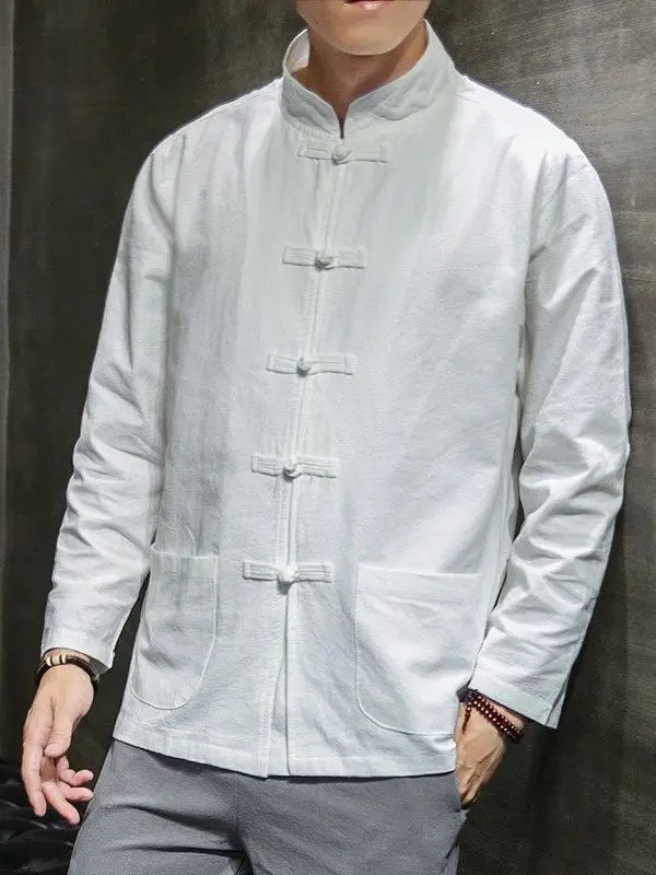 

Loose Fit Linen Tai Chi Jaet for Men New Autumn Chinese Sle Button up Stand Collar Tea Clothing Youth ular Long Sve