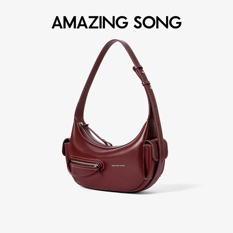 

Amazing Song 2025 Sweet Wine Crescent Bag New Leather Shoulder Bag for Women