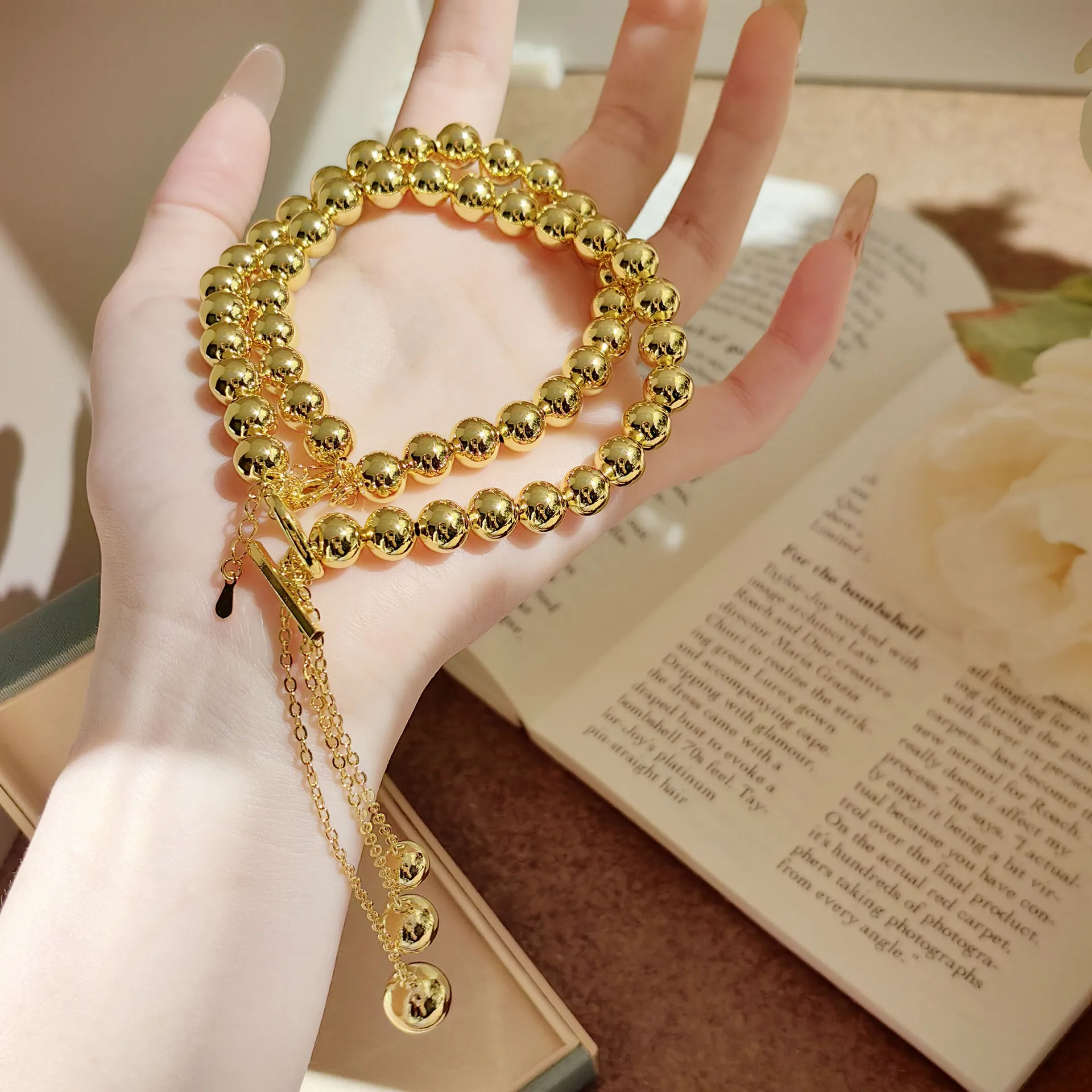S925 Sterling Silver Necklace Ancient Gold Bead Chain Drip Version Love Fringe Necklace Collarbone Chain