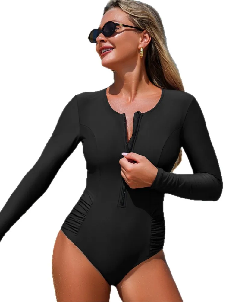 2026 جديد ارتفاع الخصر مثير ملابس السباحة النساء الصيف ثوب السباحة مجموعة البكيني طويلة الأكمام ملابس النساء الشاطئ لباس سباحة للإناث #5