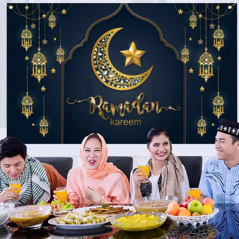 Telón de fondo con temática de Eid, cartel de 70,86x43,30 pulgadas con temática de templo, cielo, estrellas, Luna, adornos de escritorio, papel tapiz de regalo
