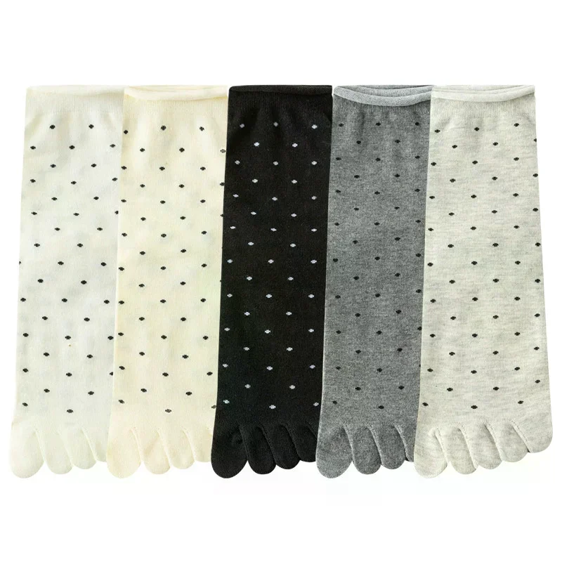 

1 Pairs Toe Socks Women Middle Tube Five Finger Socks Cute Dots High Quality Cotton Crew Socks With Separate Fingers