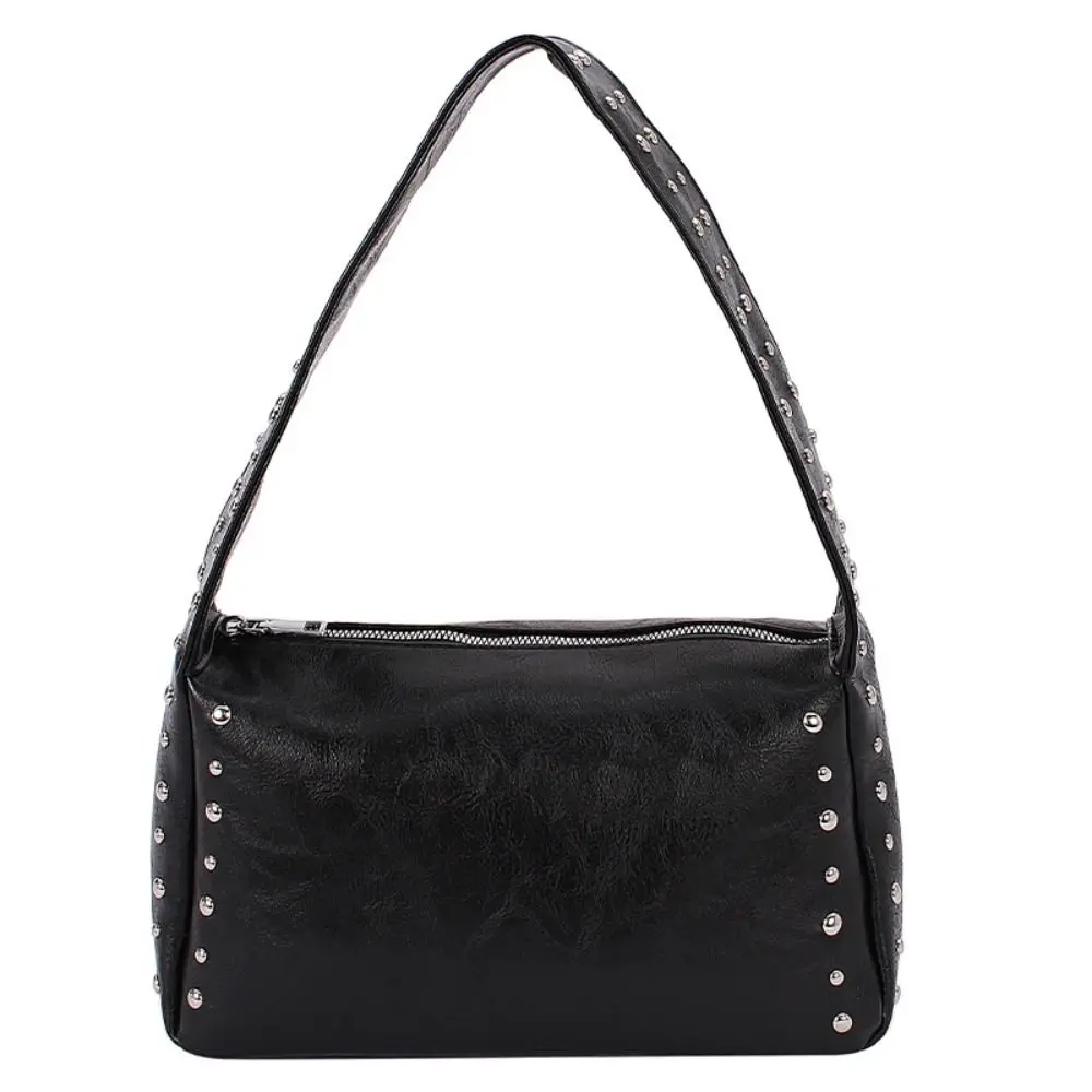 

Fashion Spicy Girl Style Retro Rivet Handbag French Square Pillow Underarm Bag Punk Solid Color Commuting Shoulder Bag Autumn