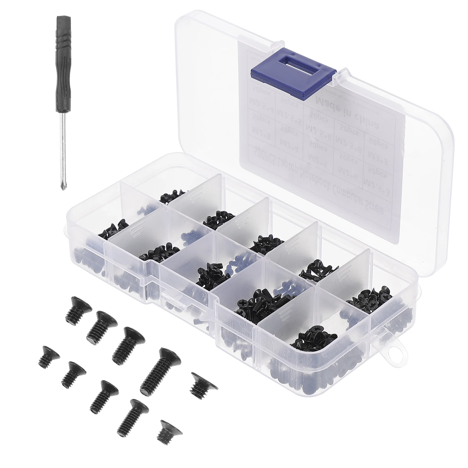 

1 set 1 Set Computer Micro Screw Set Rust Resistant Multi Size Storage Box Included M2 M2.5 Countersunk Bolts Flat Head Caps