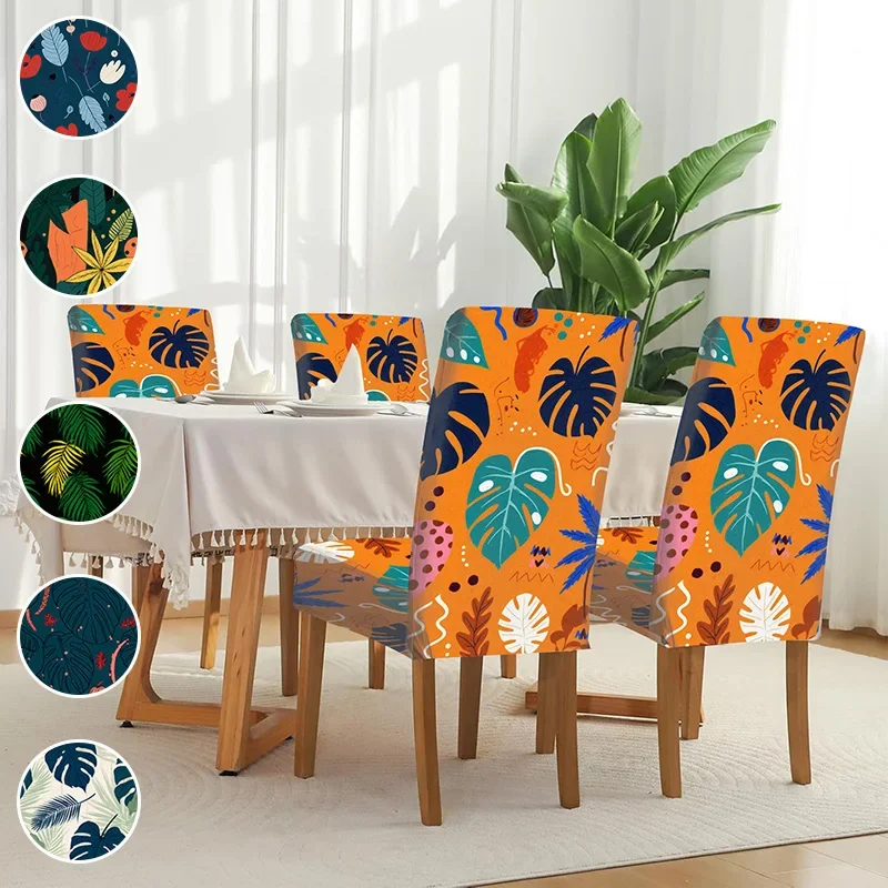 

Elastic dining chair cover, removable home decoration items, tropical plant abstract print pattern