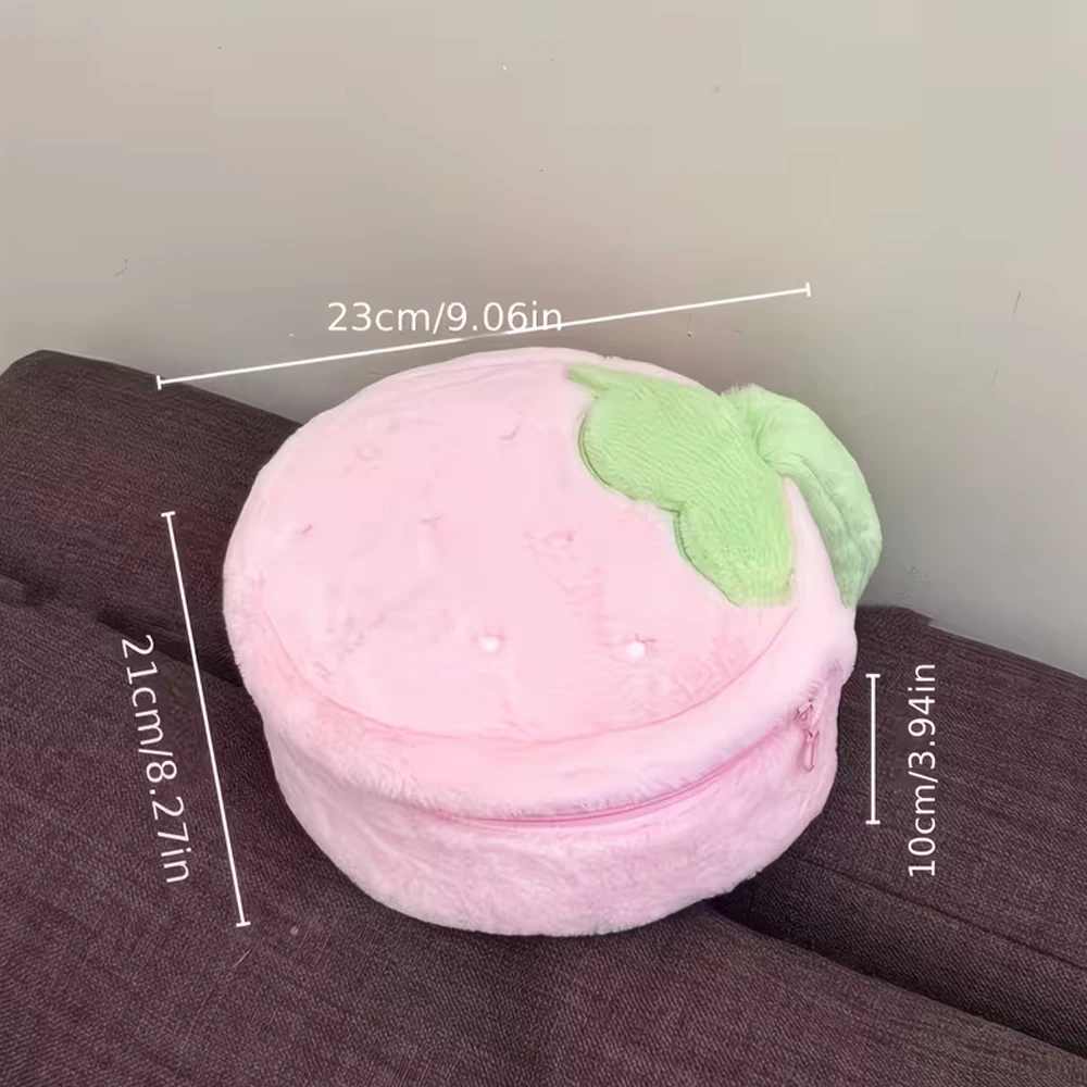 Erdbeerförmige Plüsch-Clutch mit großem Fassungsvermögen, Make-up-Tasche mit großem Fassungsvermögen, süße Aufbewahrungstasche, Aufbewahrung für Toilettenartikel, Aufbewahrung für Hautpflegeprodukte, tragbare Make-up-T – Detail 3