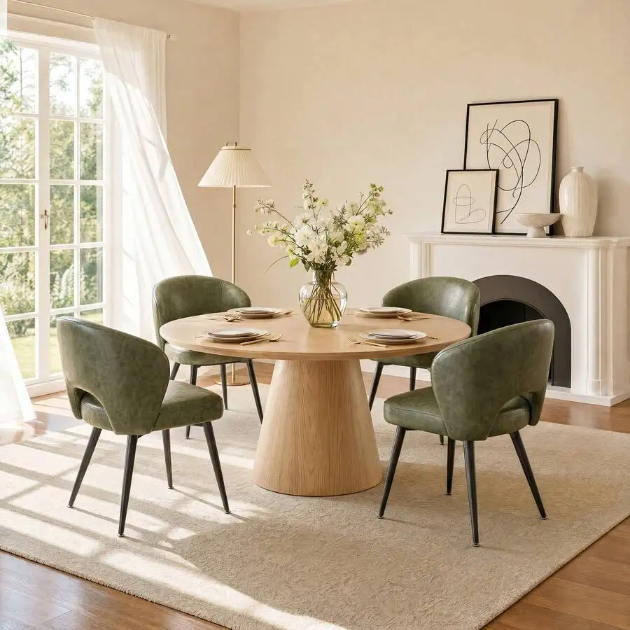 PU Dining Chairs Set Of 4/2, Mid-Century Modern Dining Room Chairs With Curved Open Back, Upholstered Seat Kitchen Chairs With M