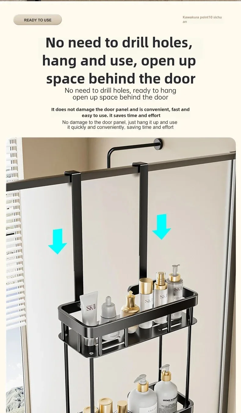 2-stufiger Duschregal für die Tür, hängendes Badezimmerregal, Wandmontierter Shampoohalter, Toiletten-Aufbewahrungsregal, rostfrei – Detail 11
