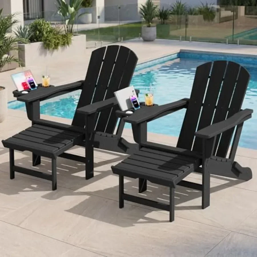 Outdoor HDPE Adirondack Chair with Adjustable Folding Design, Black Color, Integrated Footrest and 4-in-1 Multi-functional Armr