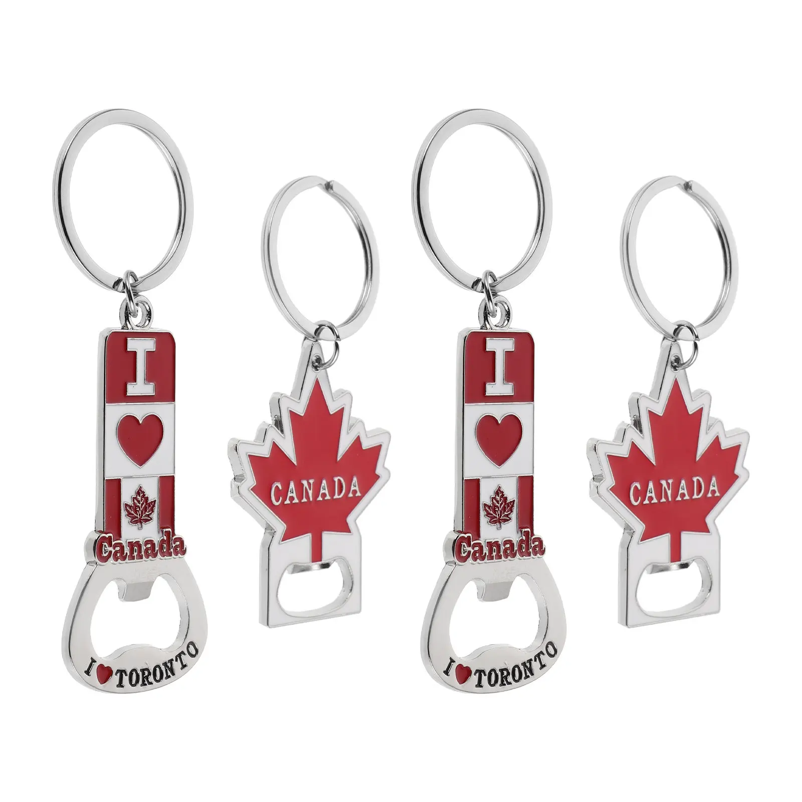 4Pcs Canadian Bottle Opener Keychain Canada Flag Design Metal Keyring Souvenir for Travel Parties Wedding Favors Canadian