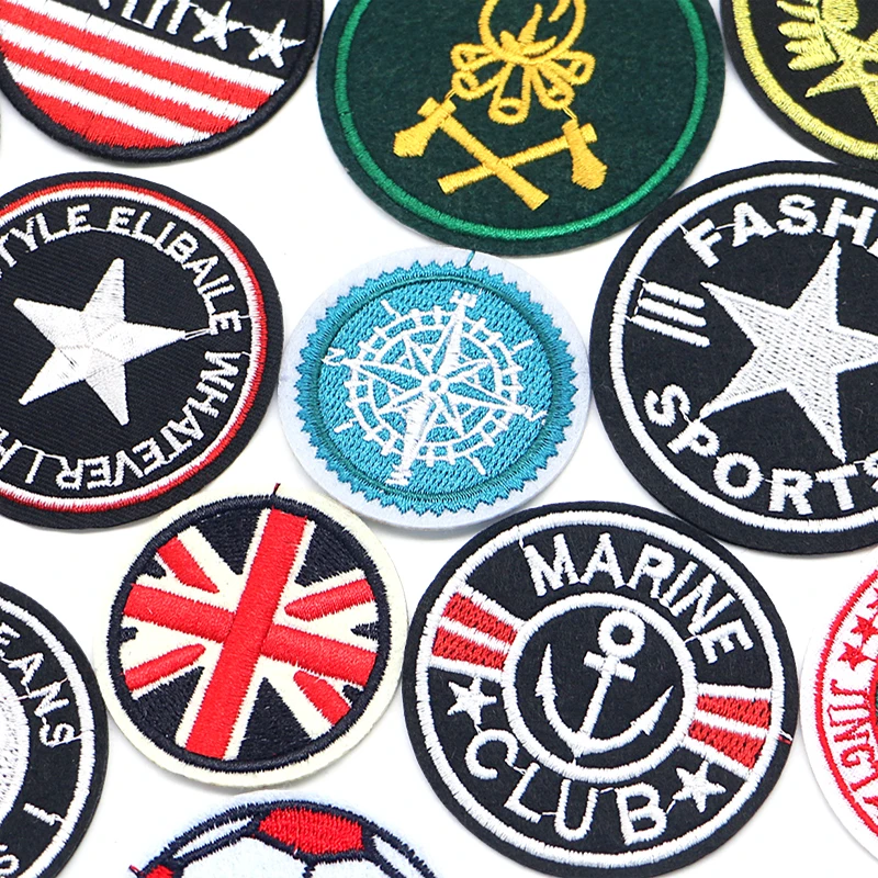 

2 Pcs Fashion Round Football Star Compass Bee Anchor Icon Embroidered Applique For Clothing DIY Iron on Patches on the sticker