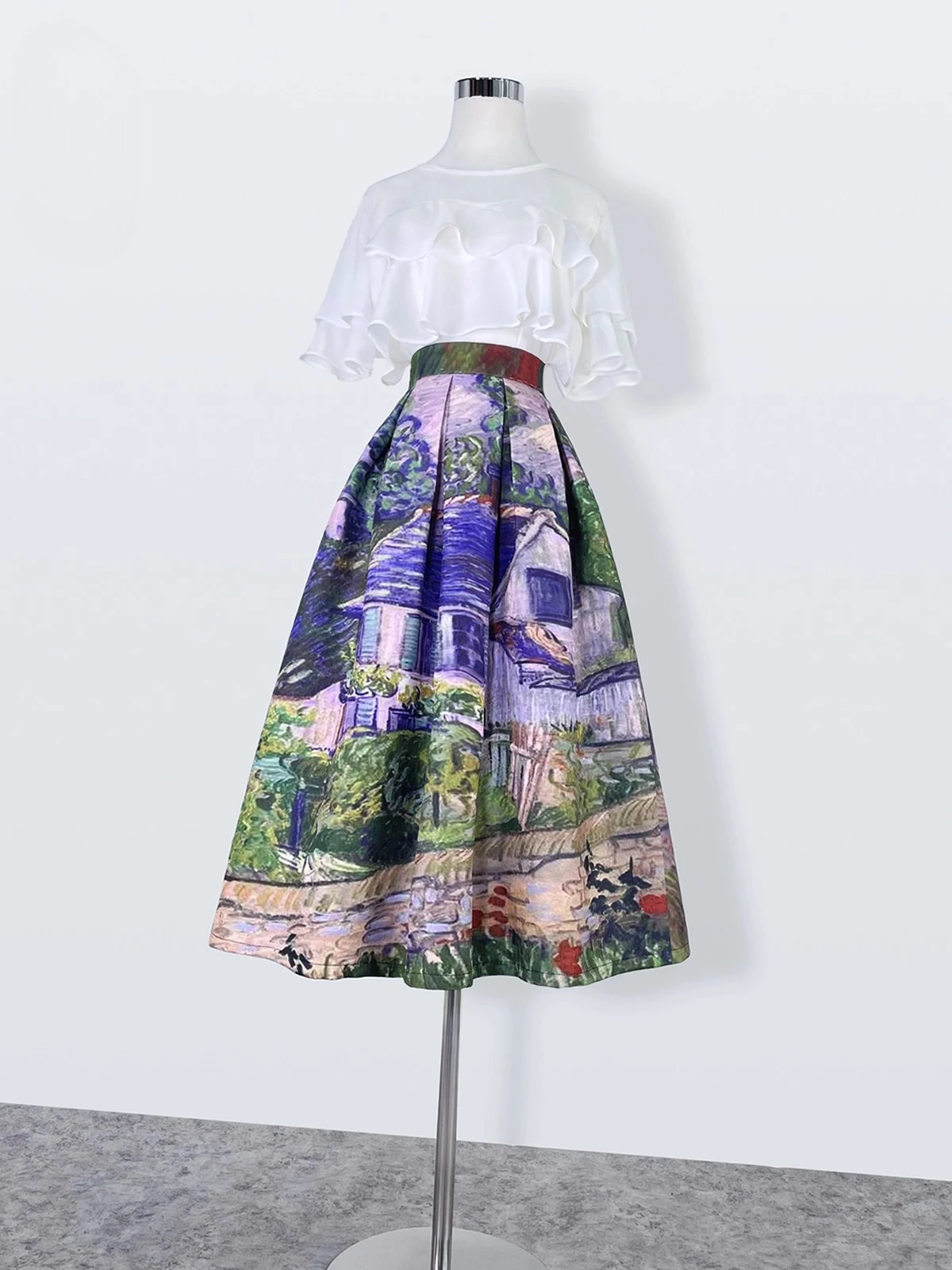 Mezza gonna da donna nuova primavera e autunno, gonna di media lunghezza a vita alta stampata a trapezio per pendolarismo alla moda