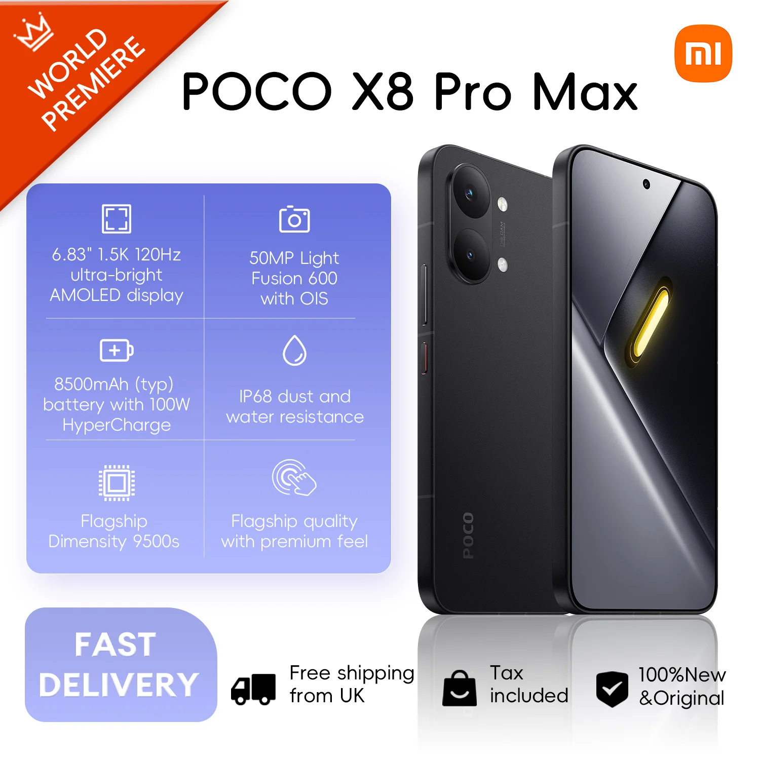 POCO X8 Pro Max 5G, 12+512GB Global Version, 6.83' 1.5K 120Hz Display MediaTek Dimensity 9500s 50MP 8500mAh 100W HyperCharge NFC
