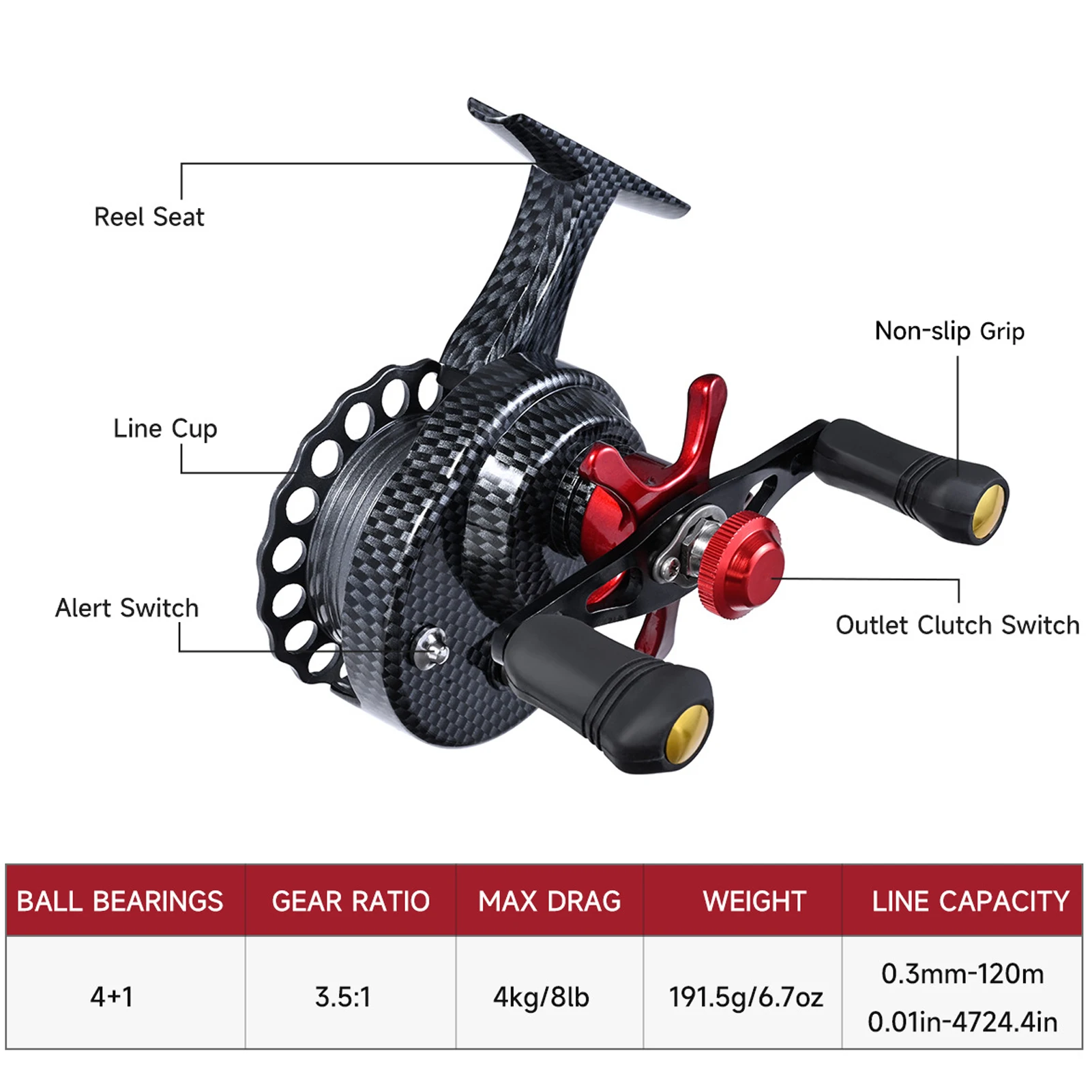 Ice Fishing Reel FTC High Foot Raft Wheel Left/Right Hand 4+1BB 3.5:1 Ultra Smooth Adjustable Star Drag Nylon Spool Fly Reels