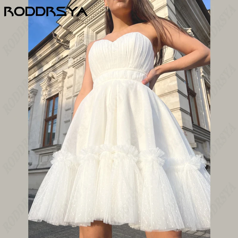 RODDRSYA Strapless Wedding Dressws Sleeveless Lace Up Backless Bridal Gown Elegant Tulle Robe De Mariée Sexy Short For Plus Size