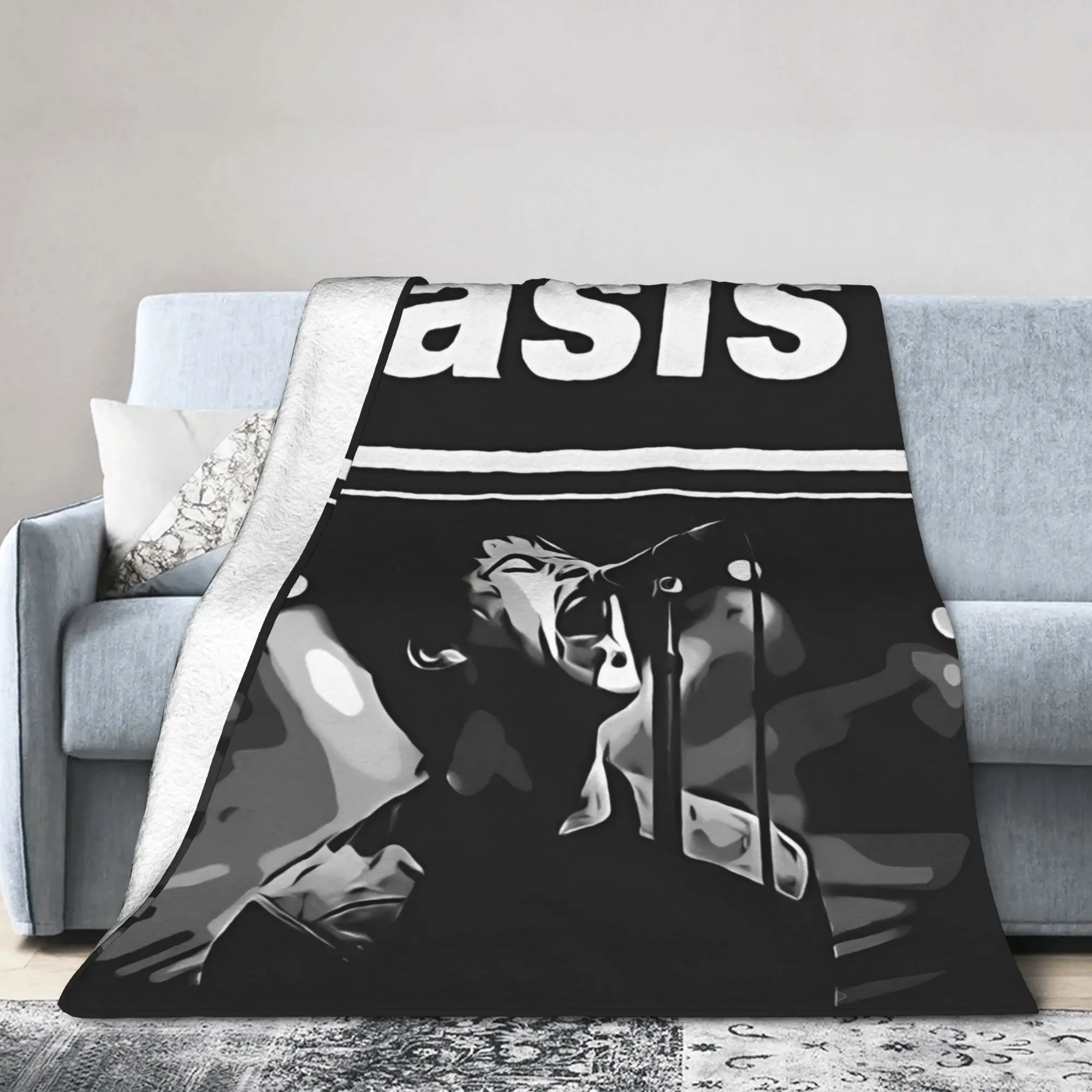Oasised Roll Rock Knitted Blanket Fleece Ultra-Soft Throw Blanket for Car Sofa Couch Bedroom Quilt