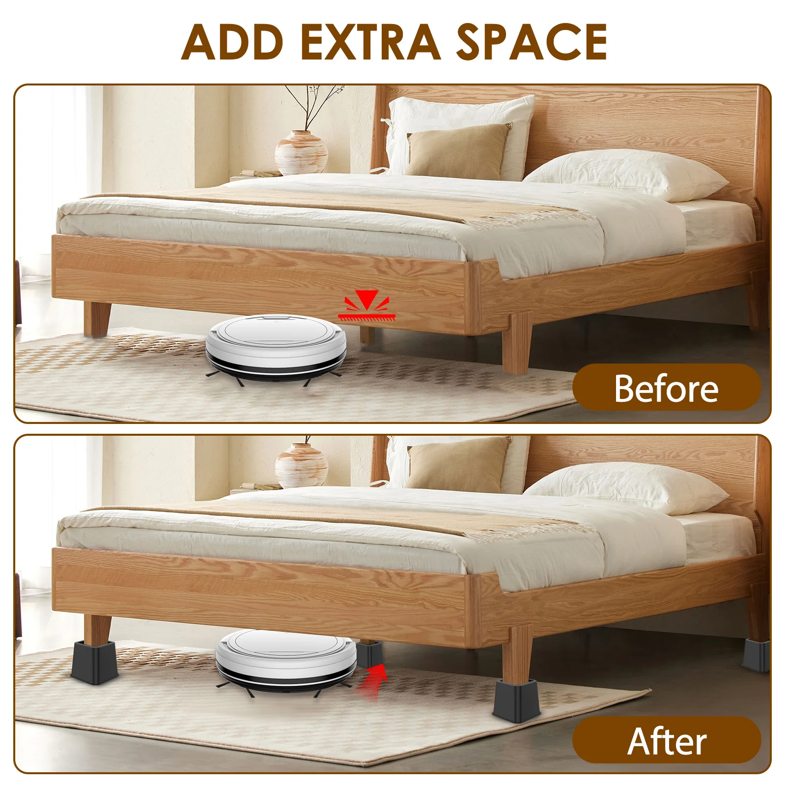 4PCS Furniture Leg Heightening Pad Table Desk Sofa Feet Heightening Pads Bed Raising Blocks Floor Protectors Educing Noise