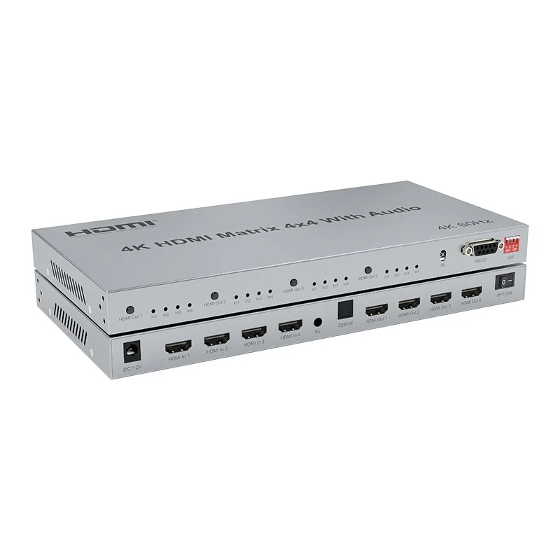 4K HD True Matrix Switch 4 in 4 out 4K 30Hz or 60Hz HDMI Matrix Switcher Splitter Selector 4x4 with Optical 3.5mm Audio Output