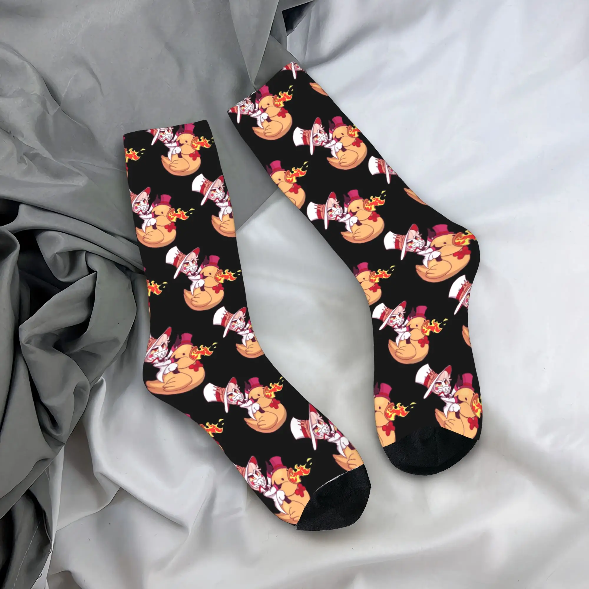 Crazy Design Lucifer from Hazbins Hotels Basketball Socks  Polyester Crew Socks for Women Men Breathable