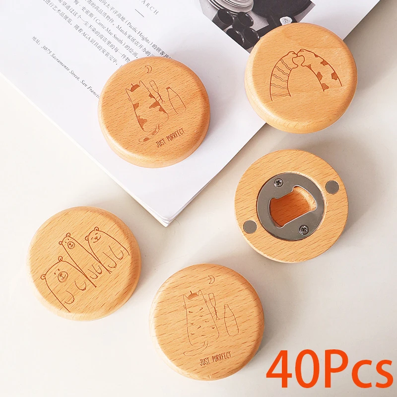 

40Pcs Beech Beer Bottle Opener Creative Cocktail Drinks Openers With Magnetic Fridge Magnet Kitchen Accessories