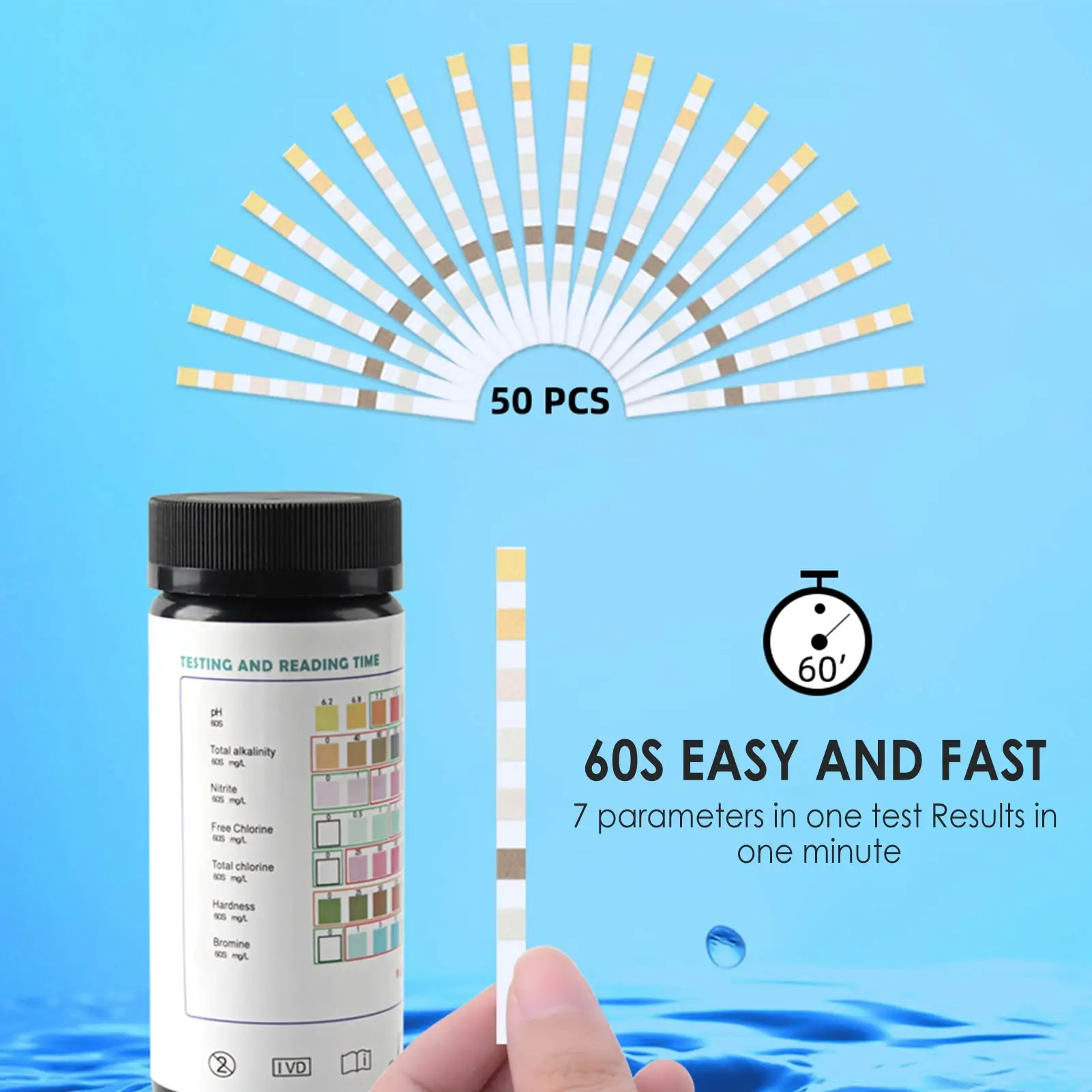 

50 Pcs 7 In 1 Pool Test Strips Swimming Pool Spa Hot Tub Water Test Strips Kit 7 In 1 Swimming Pool Testing Strip Kit