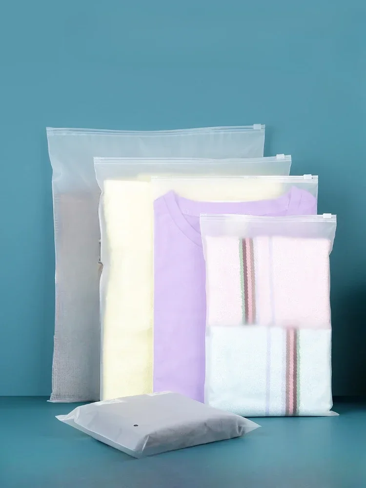 CPE Frost Self Sealing Bag Thickening Translucent Clothing Zipper Packaging Bags Dustproof Plastic Storage Pulling Bone Bag