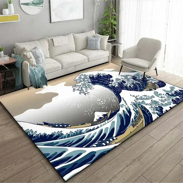 Japanese Art Kanagawa Waves Pattern Floor Rug Living Room Bedroom Bedside Bathroom Floor Mat Area Rug Carpets Home Decor