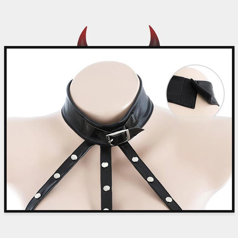 2022 Halloween Devil Cosplay Costume Rivet Straps Devil Wings Leather Lingerie Women Girl Sexy Dark Night Demon Pajamas Outfits