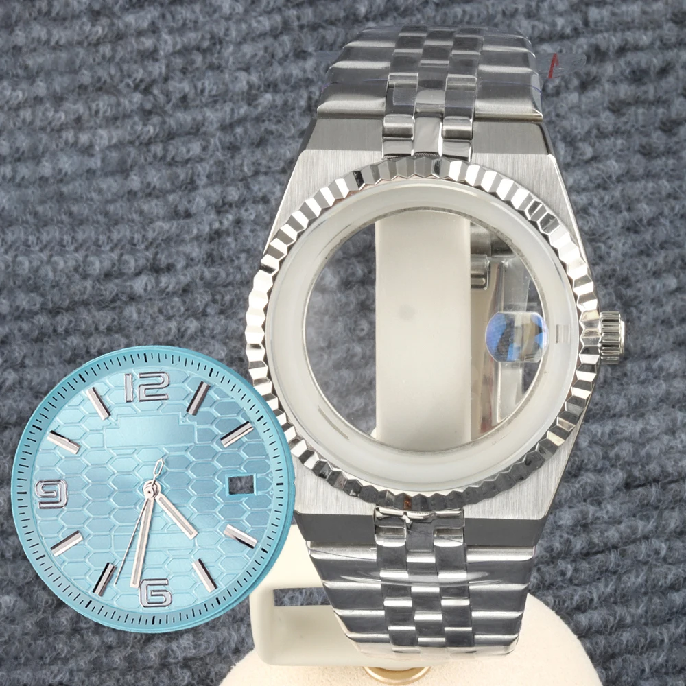 

33.8mm Dial NH35 39.5mm Case Strap For Land-Dweller Case Dial Hands Blue Luminous Sapphire Glass Fit Seiko NH35 NH36 Movement