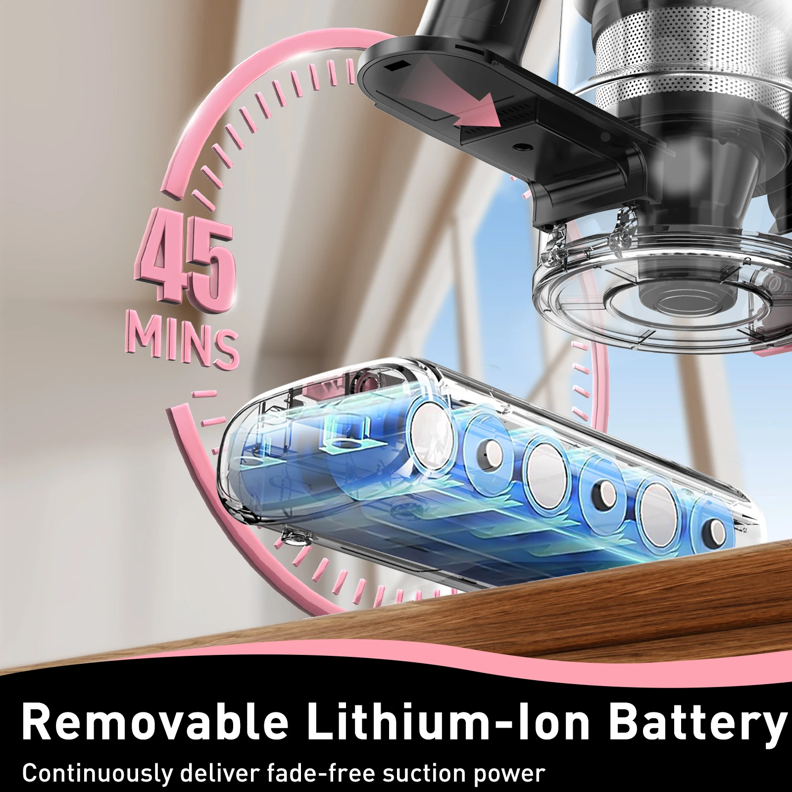 Cordless Vacuum Cleaner, 8 in 1 40Kpa Powerful Suction, LED Display, 3 Suction Modes, 45Mins Lightweight Vacuum Cleaner for Home