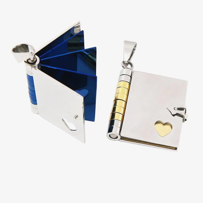 Stainless Steel Book Charm Blank To Record Gold/Blue/Black/Silver Color Metal Book Charms For Engraving Mirror Polished 5pcs