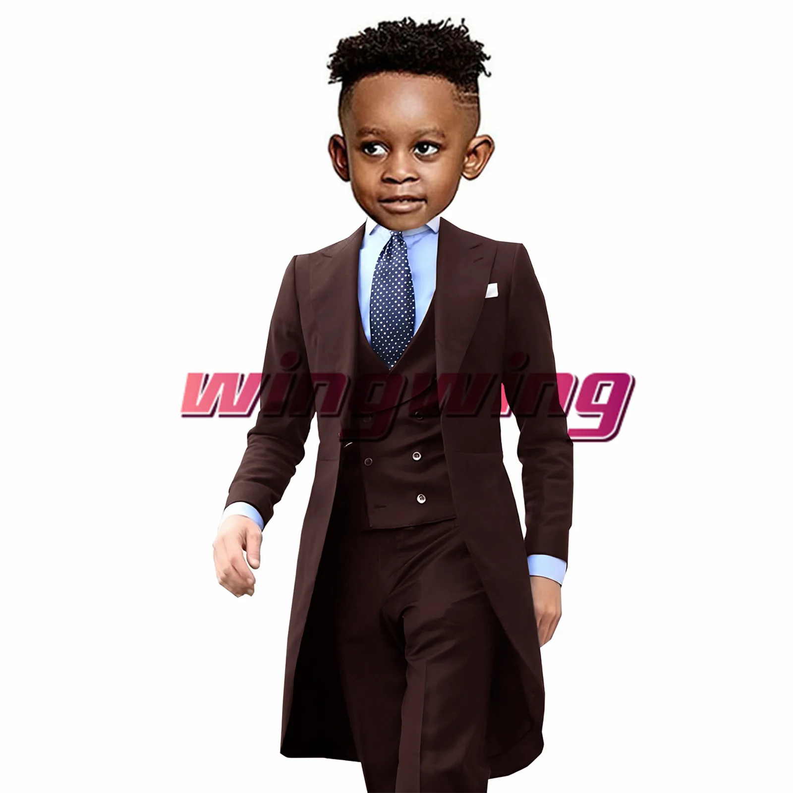 Boys Suit Wedding Tuxedo Long Jacket Vest Pants Three Piece Set Formal Blazer Kids 2-16 Years Tailored Clothes