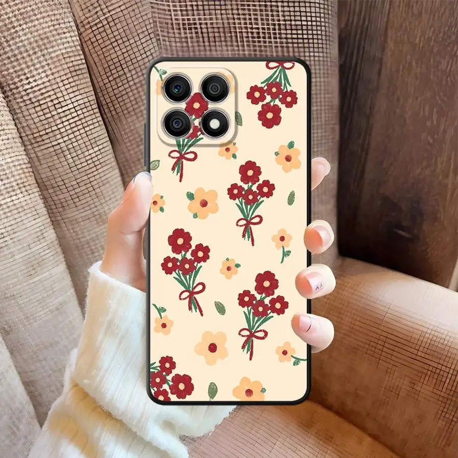 Case for Honor X9a X7a 8X X8 X9c 90 Lite X9 X7 70 Soft Back Phone Cover Beautiful Red Flower