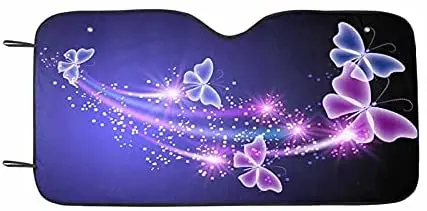 Car sunshade Bling Purple Butterfly Car Front Windshield Sun Shade for Women Girl Funny Folding Auto Window Sunshades