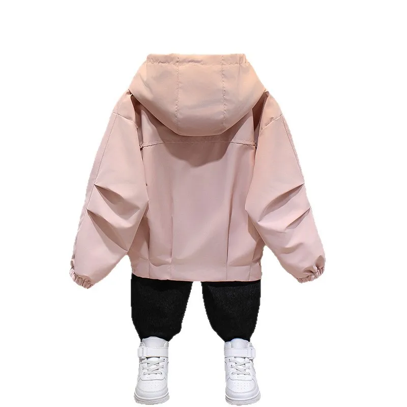 السترات والمعاطف سترة الربيع للفتيات ملابس الخريف سترة واقية خفيفة الوزن مع غطاء محرك السيارة معطف رقيق للأطفال الكبار