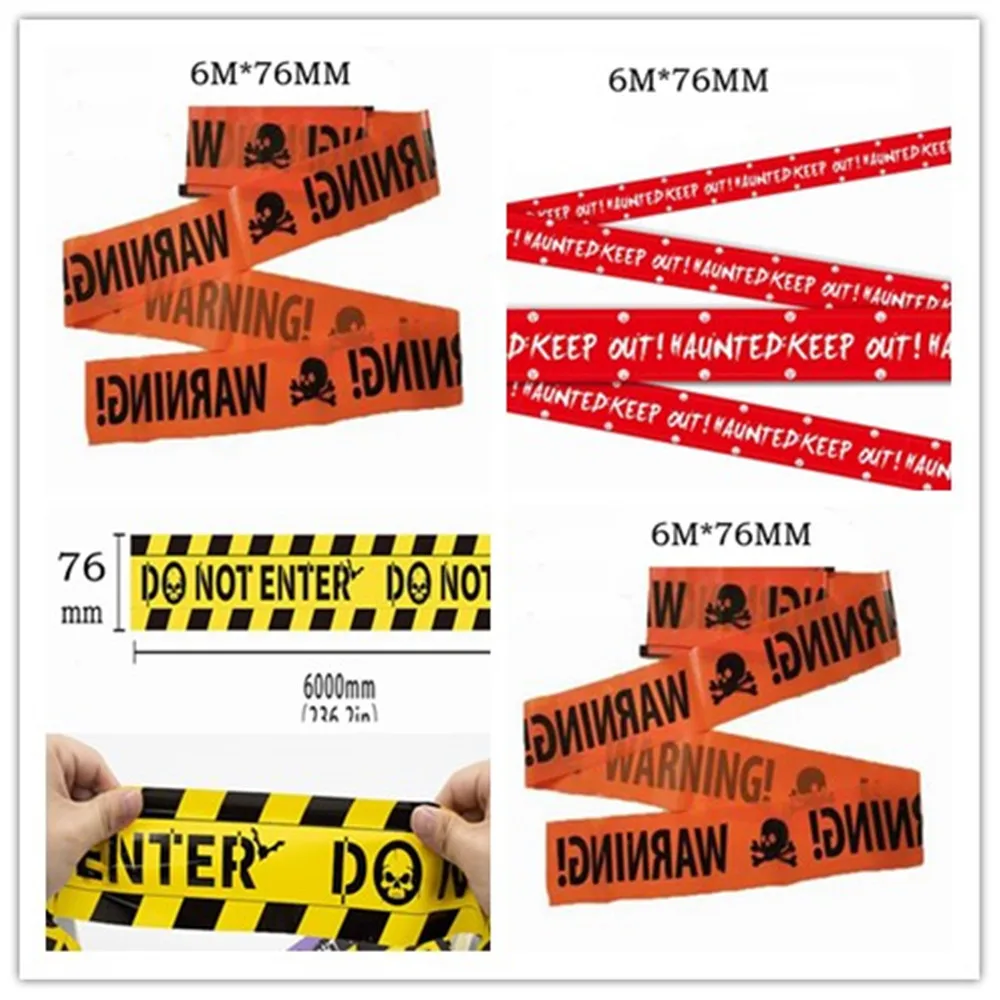 Halloween Props Window Prop Warning line Plastic Skull Head Warning Tape Signs Halloween Decoration Witch Balloons